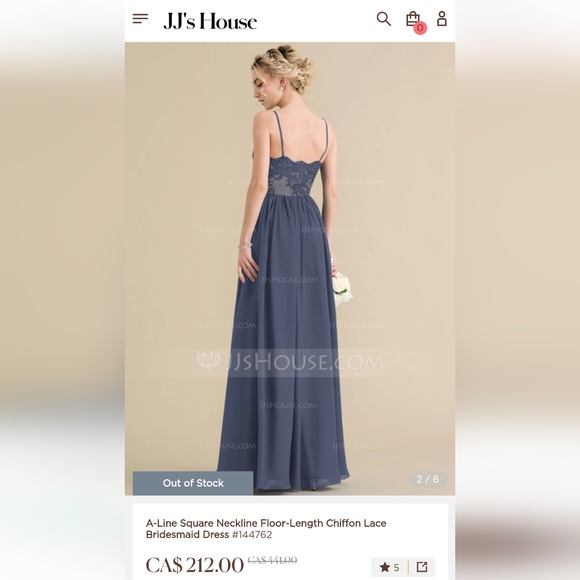 A-Line Square Neckline Floor-Length Chiffon Lace Dress - Size 8 - Picture 7 of 8